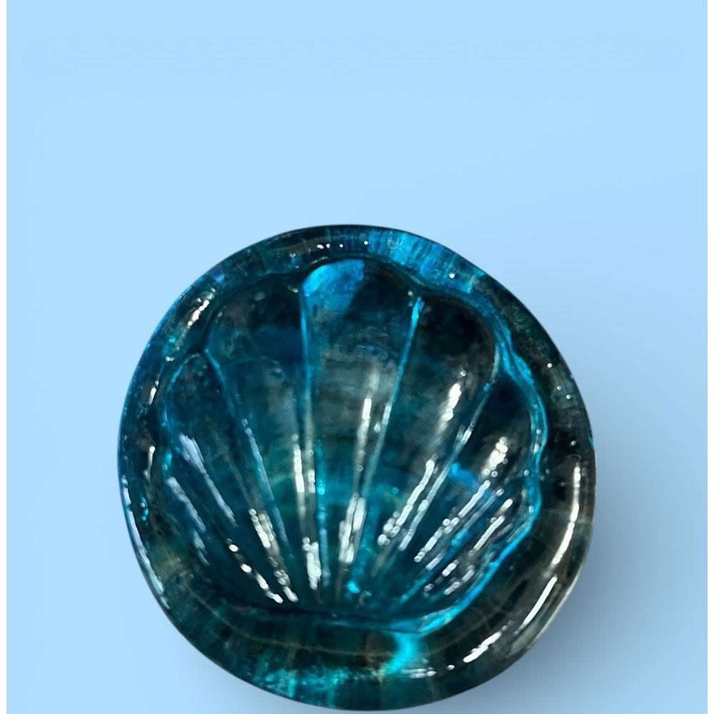 Blue Clear Iridescent Art Glass Shell Disk Dollar Paperweight‎ Decor Decorative